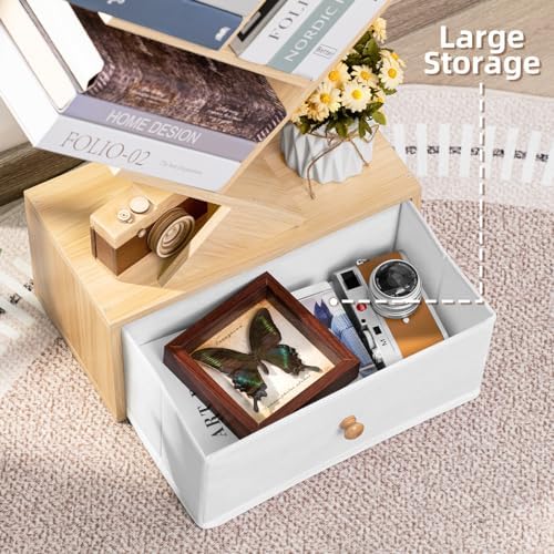 SHEEPAM 8-Tier Tree Bookshelf Floor Standing Storage Bookcase with Drawer