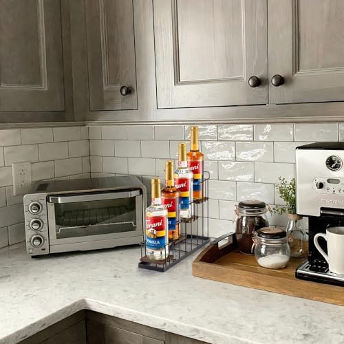 Coffee Syrup Rack Organizer, with Rustic Wood Holder Coffee Station Bar Accessory for Syrup, Wine, Dressing Bottle Count
