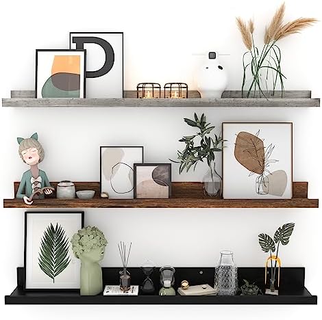 Giftgarden 36 Inch Multi Colors Floating Shelves for Wall Mount, Assorted Colors Wood Wall Shelf Ledge for Bathroom Bedr