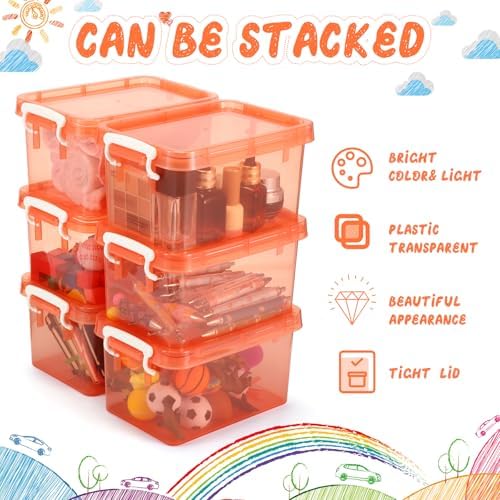 Wenqik 6 Pack Colorful Plastic Storage Bins with Lids, Orange
