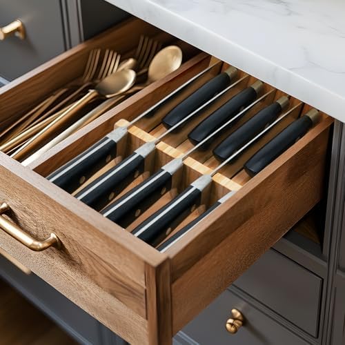 Utoplike Knife Drawer Organizer, Bamboo Knives Block for Kitchen Drawers