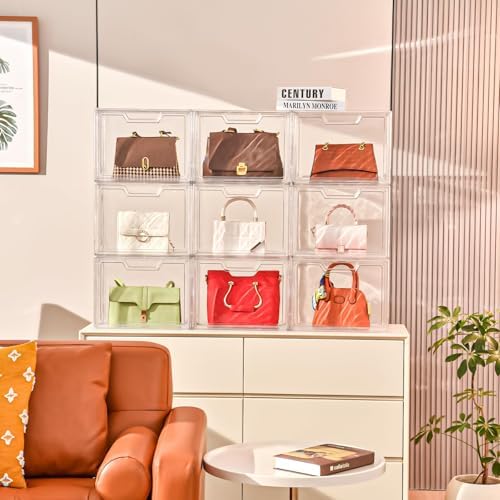 3 Pack Clear Storage Organizers with Lids, Storage Containers with Magnetic Door, Stackable Acrylic Display Case for Cos