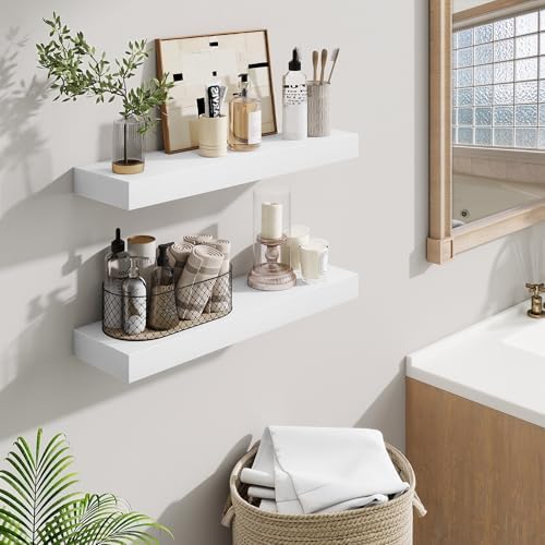 Fun Memories Floating Shelves Set of 2, 24 Inch Floating Shelves for Wall, Wood Wall Shelves with Invisible Brackets, fo