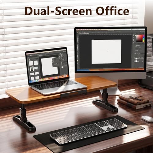 Ergonomic Wooden Monitor Stand Riser with Height Adjustable Button