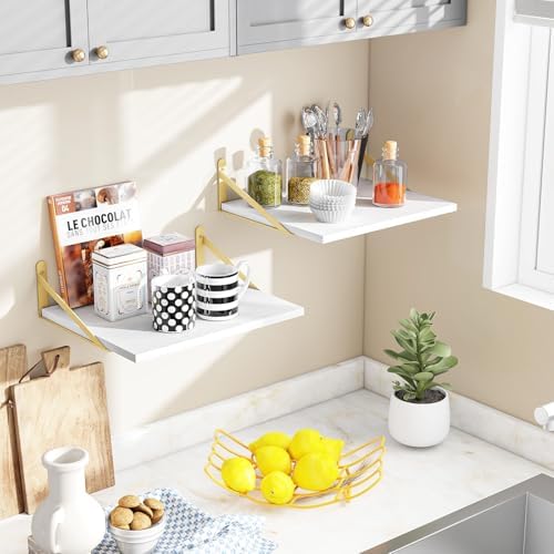 Fixwal 2pcs 11.8 in Deep Floating Shelves for Wall (White, 15.7" L)