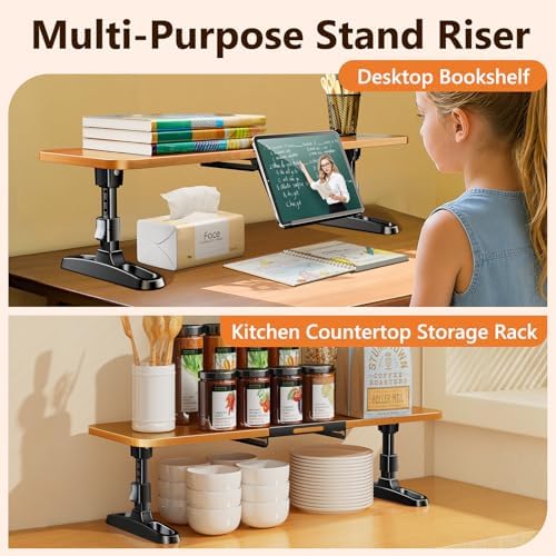 Ergonomic Wooden Monitor Stand Riser with Height Adjustable Button