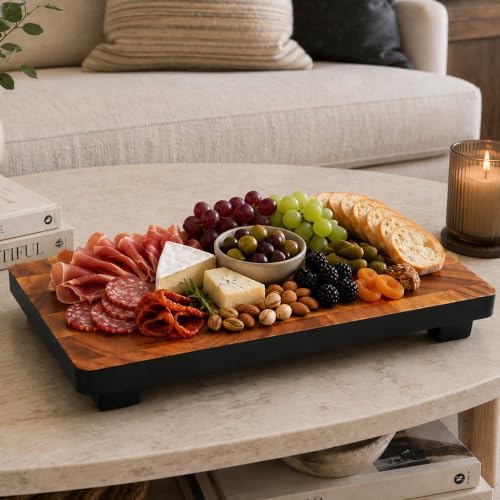 Woodard & Charles Raised Acacia Wood Serving Board Tray, 12" x 8" x 1.75"