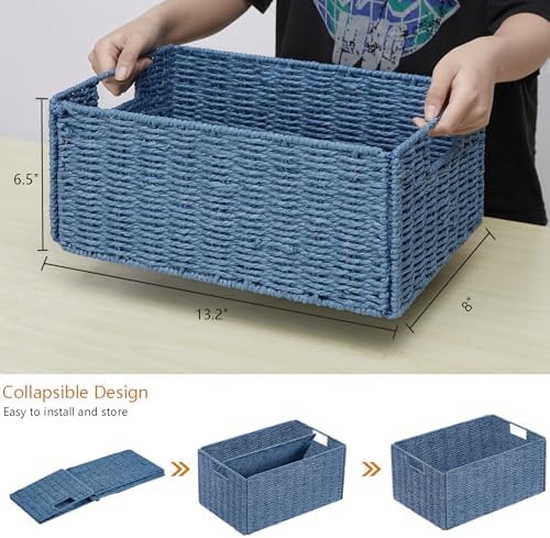 Vagusicc Wicker Storage Basket, Set of 2 Hand-Woven Paper Rope Wicker Basket, Small Storage Baskets for Organizing Toile
