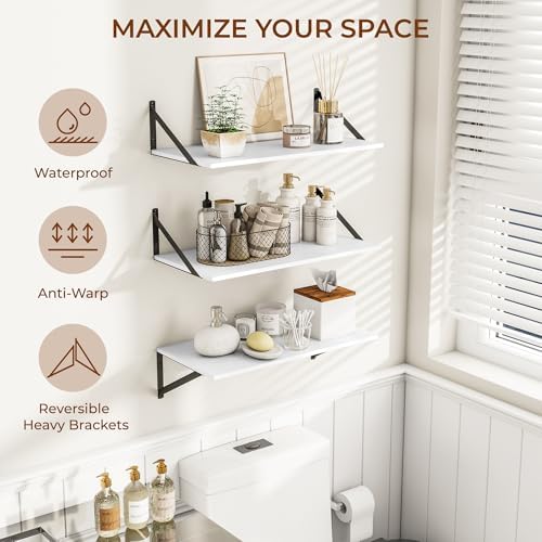 Heimlove 24W x 12D Deep Floating Shelves Set of 3 White