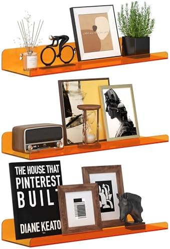 Qukaka 15" Floating Shelves for Wall, 3 Pack Clear Orange Display Ledges