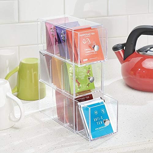 mDesign Plastic Kitchen Pantry, Cabinet, Countertop Organizer Storage Station with 3 Drawers for Coffee, Tea, Sugar Pack