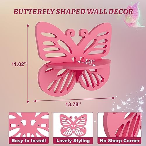 Pink Butterfly Shaped Floating Shelf for Girl’s Room, Cute Wall Display Rack for Nursery Decor, Small Decorative Shelf W
