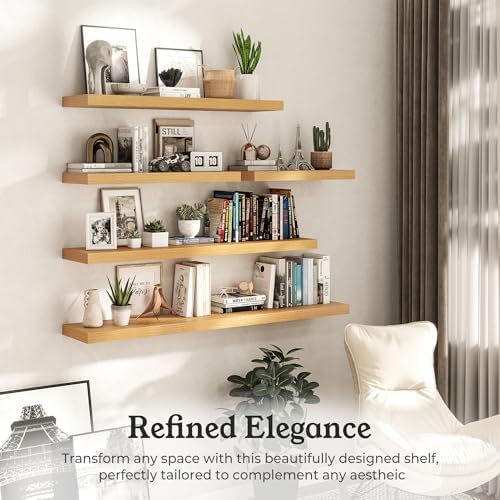 40" Natural Oak Color Floating Shelves 12inch Deep Shelf, Set of 2