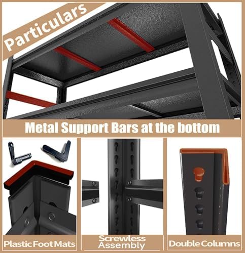 5-Tier Metal Bookshelf, Adjustable Tall Bookcase, 73" H Storage Shelf