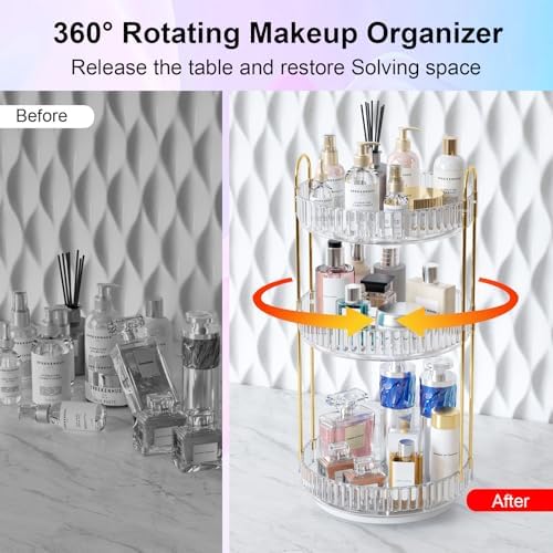 GTI 360°Rotating Makeup Organizer, 3 Tier Large Capacity Perfume Cosmetics Skincare Vanity Organizers,Bathroom Counter O