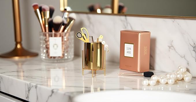 Sturdy Cutlery Holder Gold Ceramic With Metal Bracket Robust Silverware Caddy For Countertop - Spoon Holder Silverware Caddy