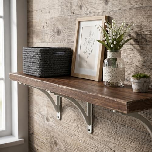 Khtumeware 100% Solid Brass Decorative Shelf Brackets, 10-inch Wall-Mounted Shelving Brackets, 2-Pack Brushed Satin Nick