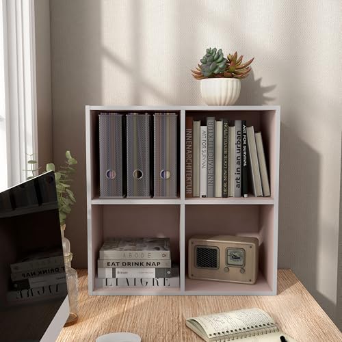 Homes: Inside + Out Apexa 4-Cube Storage Organizer Shelves, Stackable Wood Bookcase Fits Cubby Bins for Organization, Do
