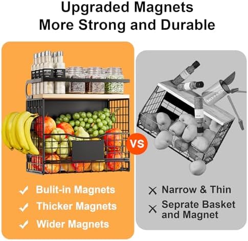 Magneitc Shelf for Fridge,Fruit Vegetable Potato & Onion Organizers Storage Basket Bins,Magnetic Spice Rack for Refriger