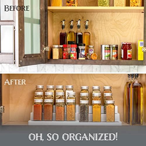 Oizeir Plastic 3-Tier Expandable Spice Rack, Adjustable Length, Stability with Non-Skid Shelf, For Easy Visibility, Orga