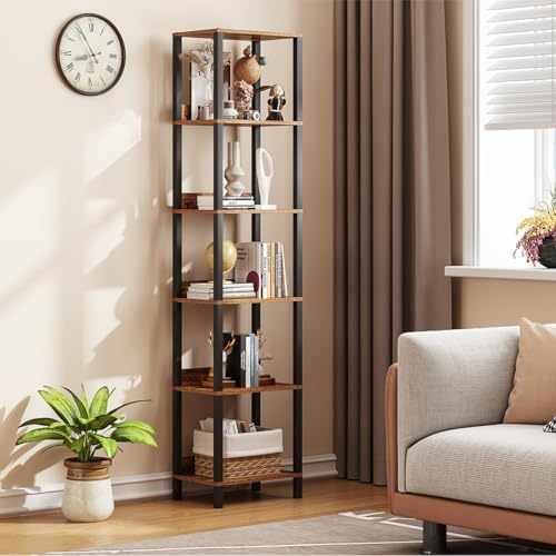 6 Tier Bookshelf with Anti-Fall Baffle, Tall 64.79" Bookcase with DIY Shelves, Industrial Book Shelf Storage Organizer, 