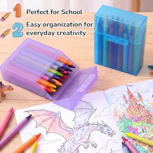 Clabby 2 Pcs Clear Plastic Crayon Boxes Hold 24 Count, Blue,Purple