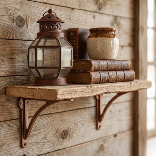 Khtumeware 100% Solid Brass Decorative Shelf Brackets, 10-inch Wall-Mounted Shelving Brackets, 2-Pack Antique Copper Vin