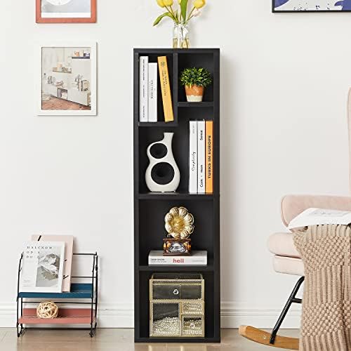VECELO 4-Tier Bookcase, Modern Storage Cabinet with Height Difference Shelves for Standard Textbooks, 5 Cubes, Vertical 
