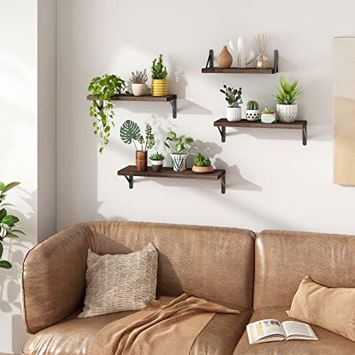 YGEOMER 4 Different Sizes Floating Shelves for Wall Decor, Dark Carbonized
