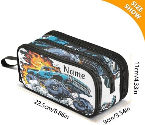 Custom Truck Flame Pencil Case Box Boys Girls Personalized Name Large Pencil Pouch Stationery Pen Bag Organizer for Kids Adults School Office
