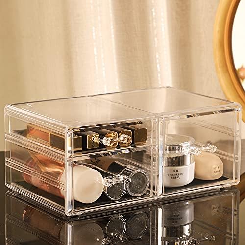 Cq acrylic Stackable Make Up Organizing With 3 Drawers,Clear Drawer Organizer for Vanity Counter, Plastic Makeup Storage