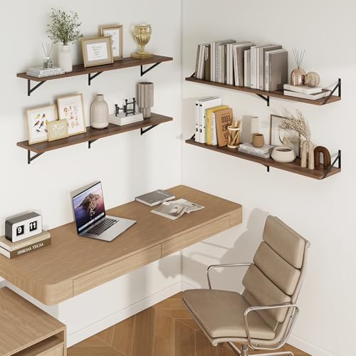 Axeman Deep Floating Shelves, 48'' x 10'' Walnut Wall Shelves Set of 2