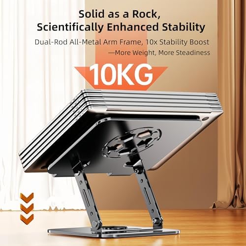 Laptop Stand for Desk, Adjustable Metal Foldable Laptop Riser with 360° Rotation & Football Vent Pattern, Ergonomic Comp