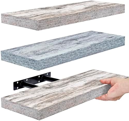 Sorbus 16 Inch Wood Floating Shelves for Wall (3 Pack, Blue/Rustic)