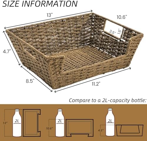 2 Pack Open Front Storage Baskets, Built-in Handles