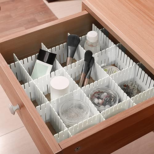 JOIKIT 64 Pack White Plastic DIY Grid Drawer Dividers, Adjustable Drawer Divider Organizer, Household Storage Makeup Soc