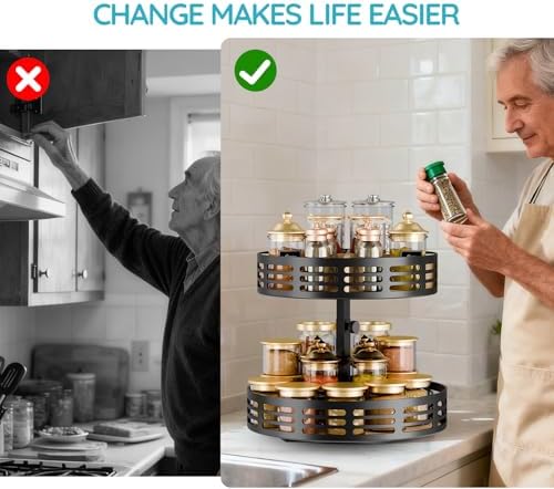 2 Tier Lazy Susan Organizer - 360° Rotating Spice Rack