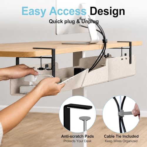 No-Drill Under Standing Desk Cable Management,31.5" L,Beige