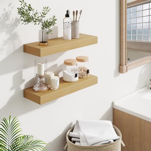 Fun Memories Floating Shelves Bathroom for Wall Mounted Shelves, 20 Inch Wood Shelf Set of 2, Home Storage & Display Dec