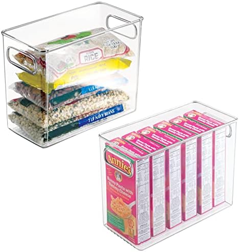 mDesign Plastic Modern Kitchen, Pantry Food Storage Container Bin w/ Handles - Cabinet, Fridge/Freezer, Countertop Organ