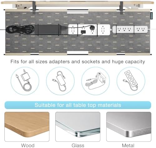 No Drill Under Desk Cable Management Tray, 30" Felt Cord Organizer