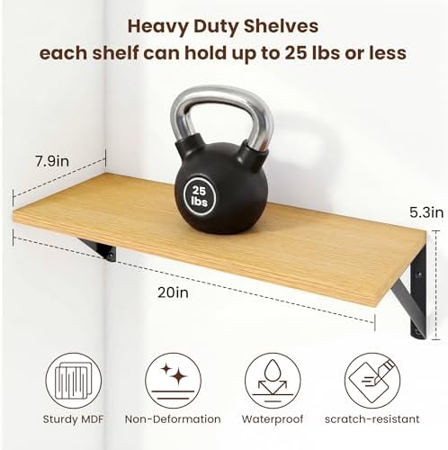 Axeman 20 Inch Floating Shelves, 8 Inch Deep Oak Wall Shelves Set of 2