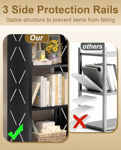 3-Tier Metal Bookshelf, Small Bookcase with Adjustable Shelves
