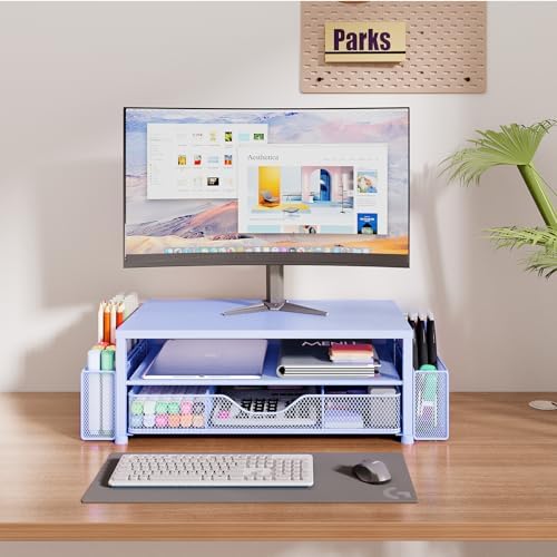 OPNICE Desk Organizers and Accessories, Computer Monitor Stand Riser with Drawer and 2 Pen Holders, Printer & Laptop Sta