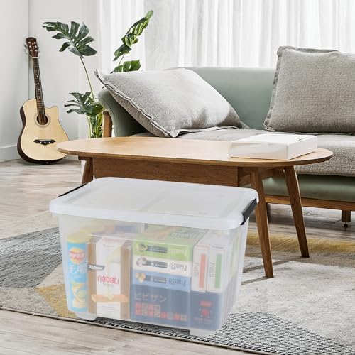 Wekioger 4 Pack Plastic Storage Box on Wheels, 32 Quart Latch Container Bin