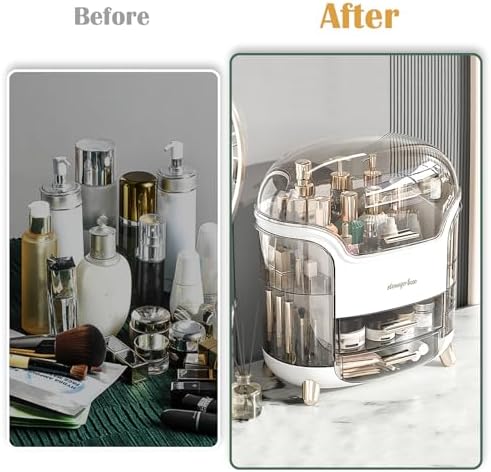 Makeup & Skincare Organizer Box for Countertop with Lid & Drawers, White