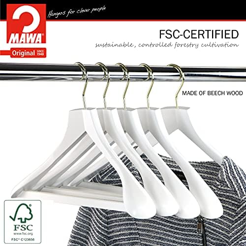 MAWA by Reston Lloyd, European Wooden Hanger, Beech Wood Body Form Hanger with Wide Supportive Shoulders, Rotating Hook,