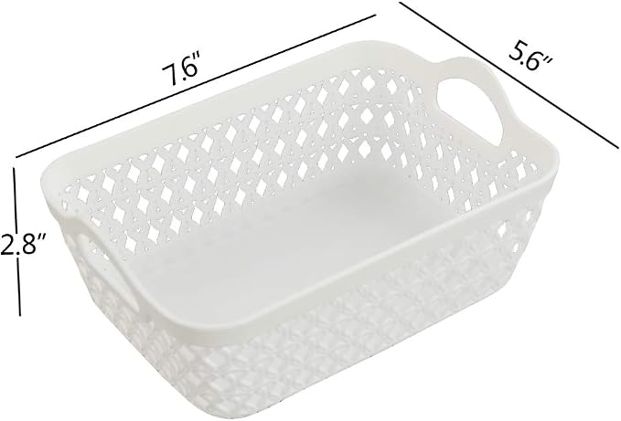 12-Pack White Plastic Woven Storage Basket Tray with Handle (Mini)