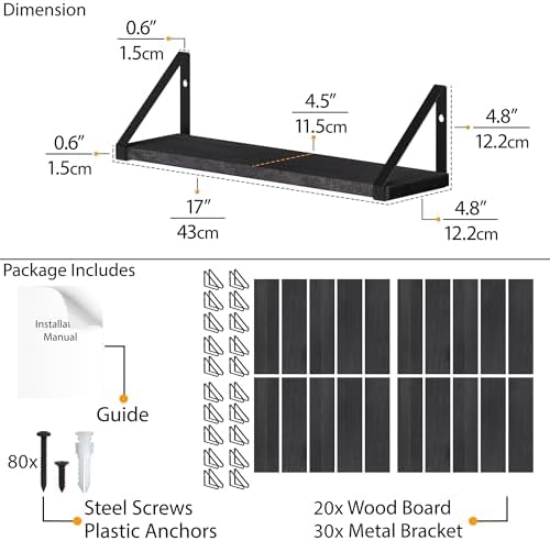 Wallniture Ponza 17'' x 4.5'' Floating Wall Shelf Bathroom, Small Wood Book Shelves for Wall Storage, Wall Mounted Shelf