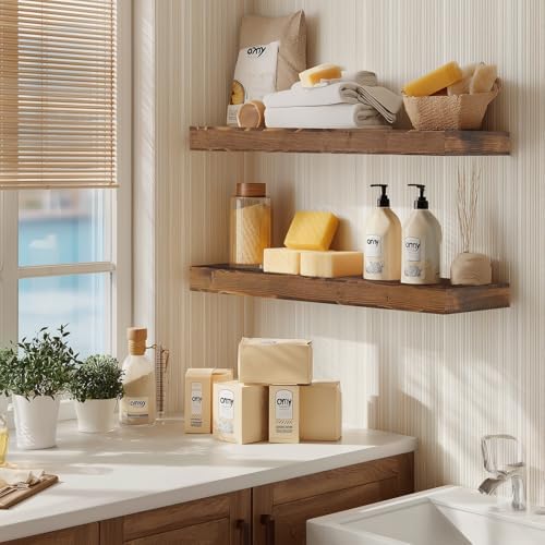 Floating Shelves, 36 Inch Wall Mounted Shelves, Set of 2, Brown